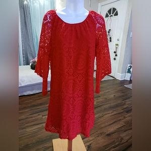 Red lace bell sleeve dress by tacera